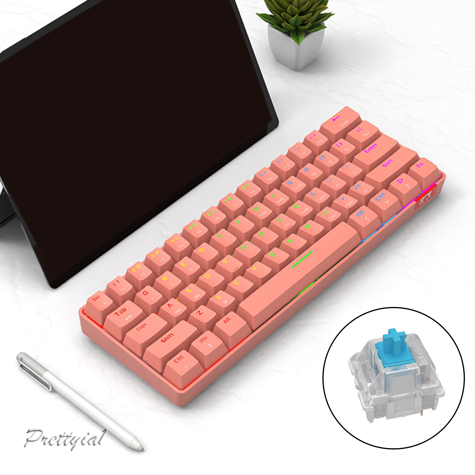 Bàn Phím Cơ Không Dây Bluetooth 61 Phím Loại C Prettyia1 Cho Laptop / Pc