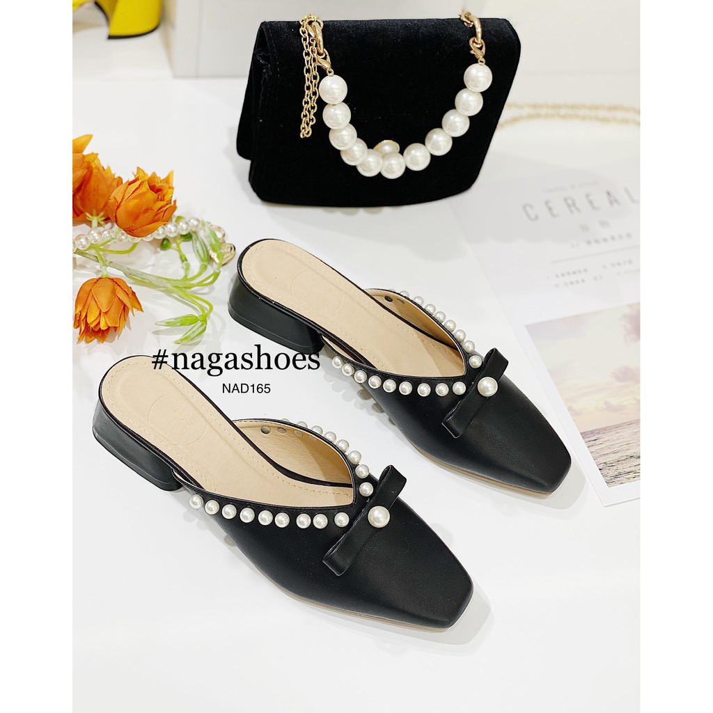 DÉP SỤC NAGASHOES VIỀN NGỌC TRAI NHÂN TẠO 3CM NAD165