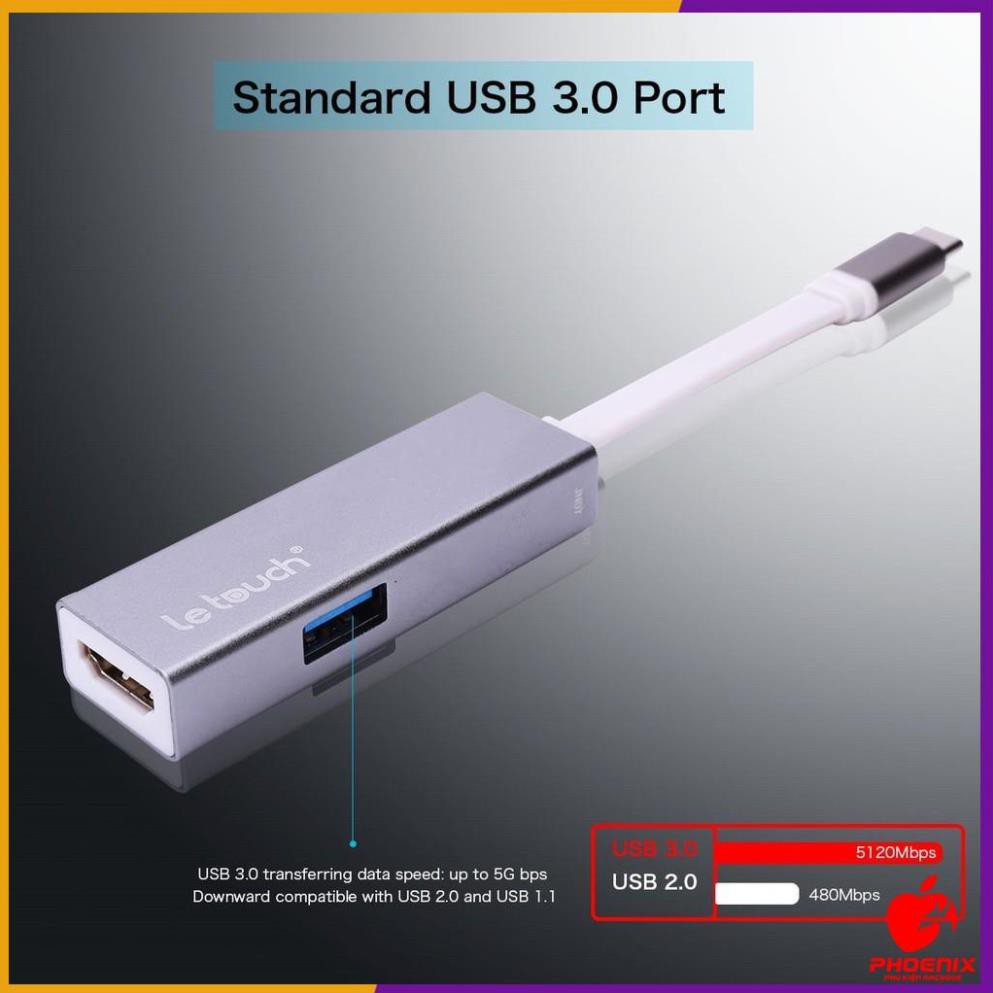 Cáp USB Type C HDMI/USB 3.0 Adapter Hub with Power Delivery Letouch ( xám)