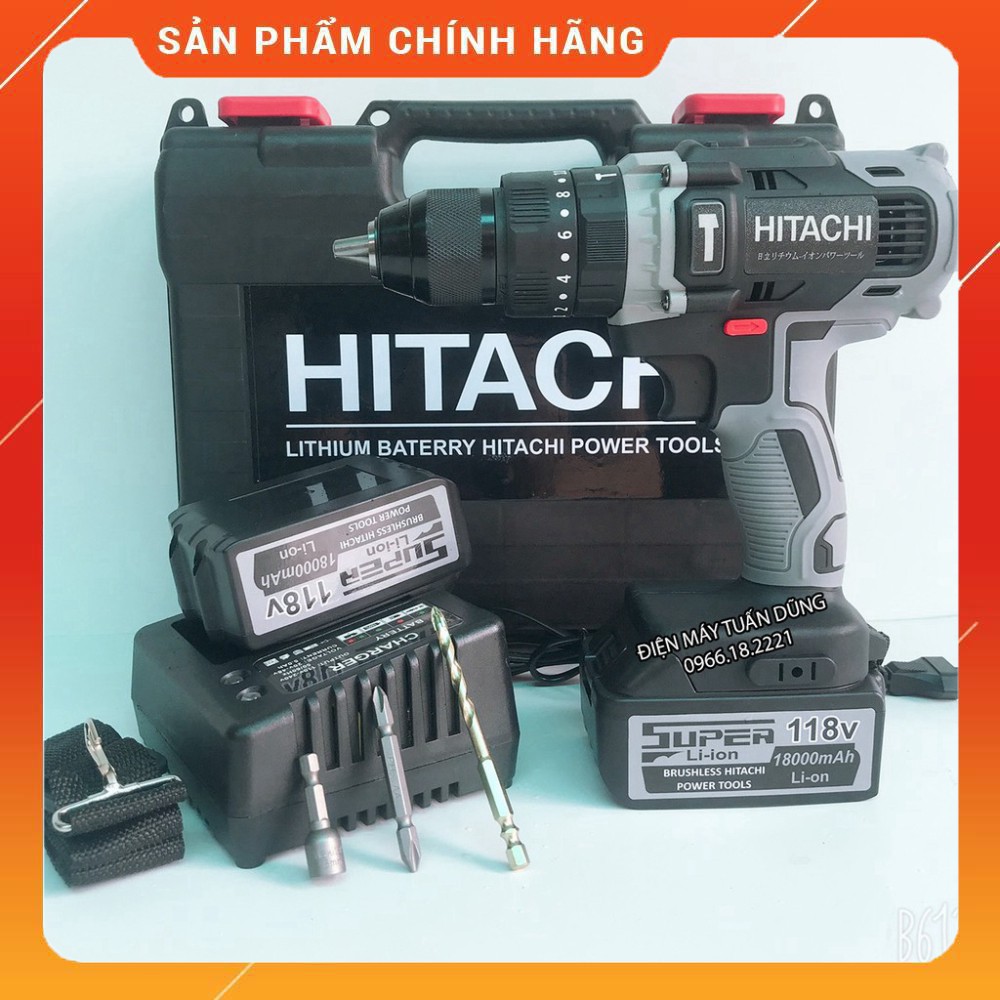 [GIÁ GỐC] Máy khoan pin Hitachi 118V - Mô tơ 775 - 3 Chức năng KÈM 3 MŨI [CAM KẾT CHÍNH HÃNG]