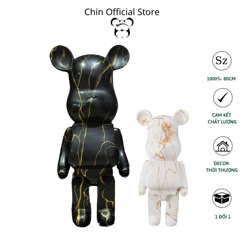 Bearbrick 1000 và gấu bearbrick 50cm, mẫu trắng đen loang vân thời thượng- Chin Official Store