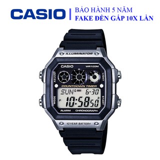 Đồng hồ Casio nam dây cao su thể thao, điện tử, mặt đen viền bạc sang trọng, chống nước WR100M đi bơi