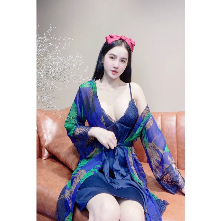 Đầm ngủ hai dây kèm áo choàng hoa xinh iu siêu rẻ