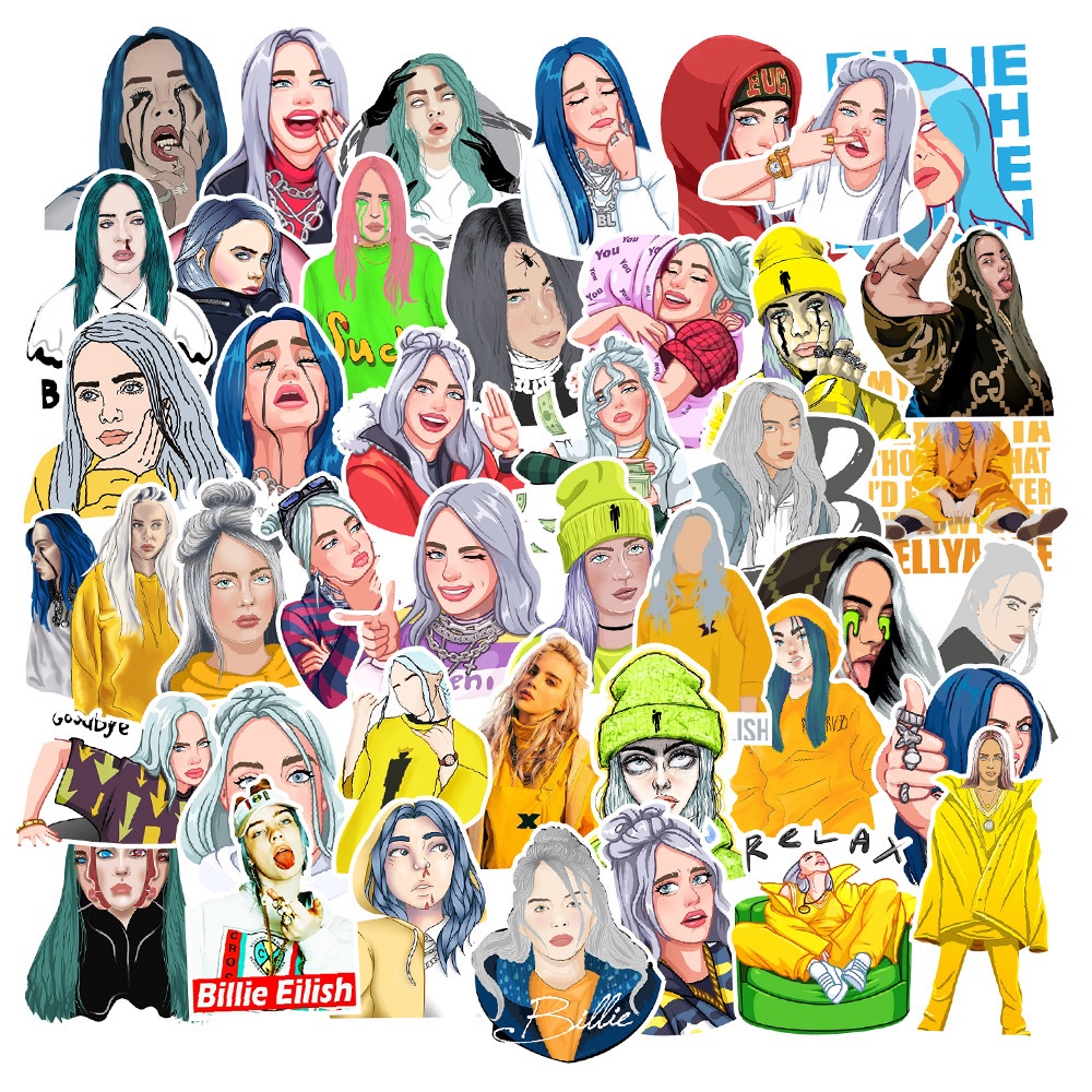 Bộ 50/25/10 Miếng Dán Chống Thấm Nước Hình Billie Eilish Trang Trí Vali/Guitar