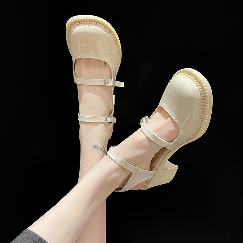 Giày Lolita Đế Cao Da Bóng Phong Cách Anh Quốc Hai Màu Đen Trắng