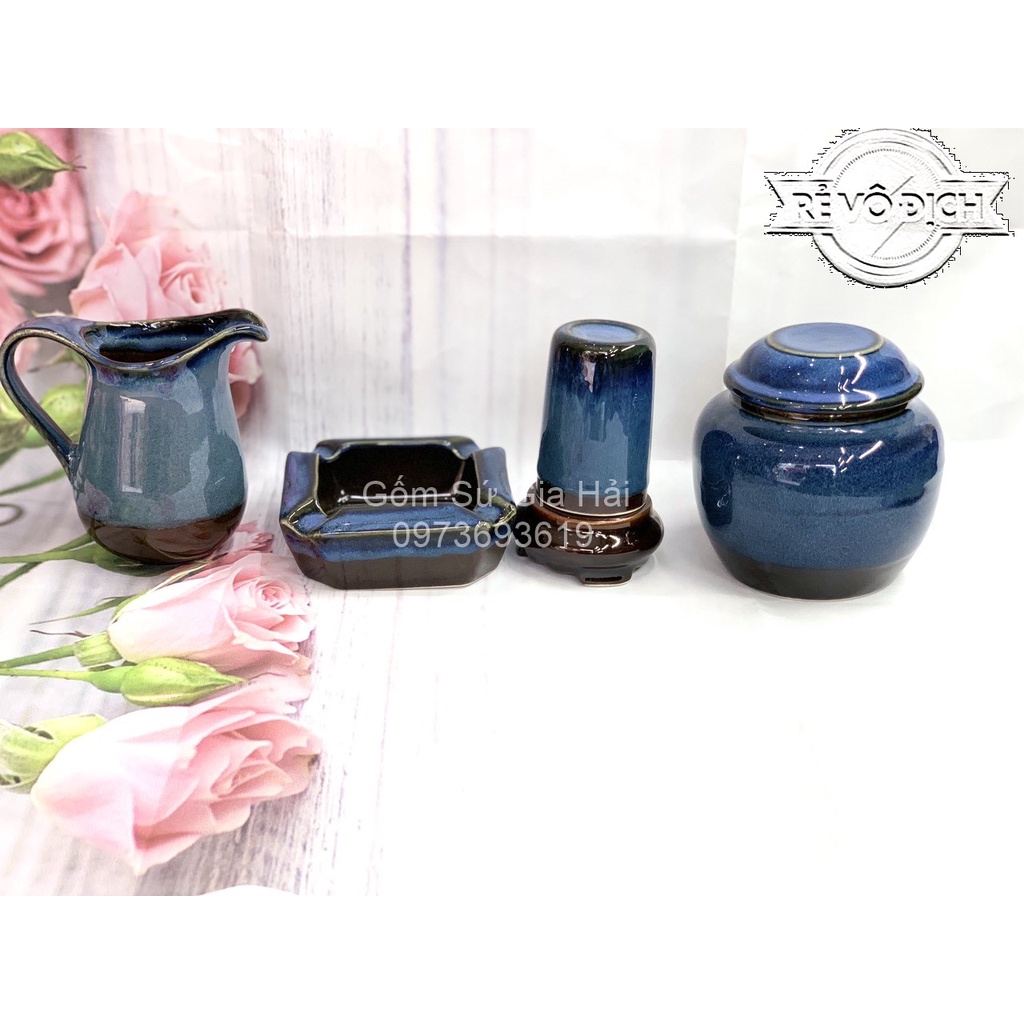 Bộ phụ kiện Hộp chè, gạt tàn, ống tăm, đựng nước thừa Bát Tràng