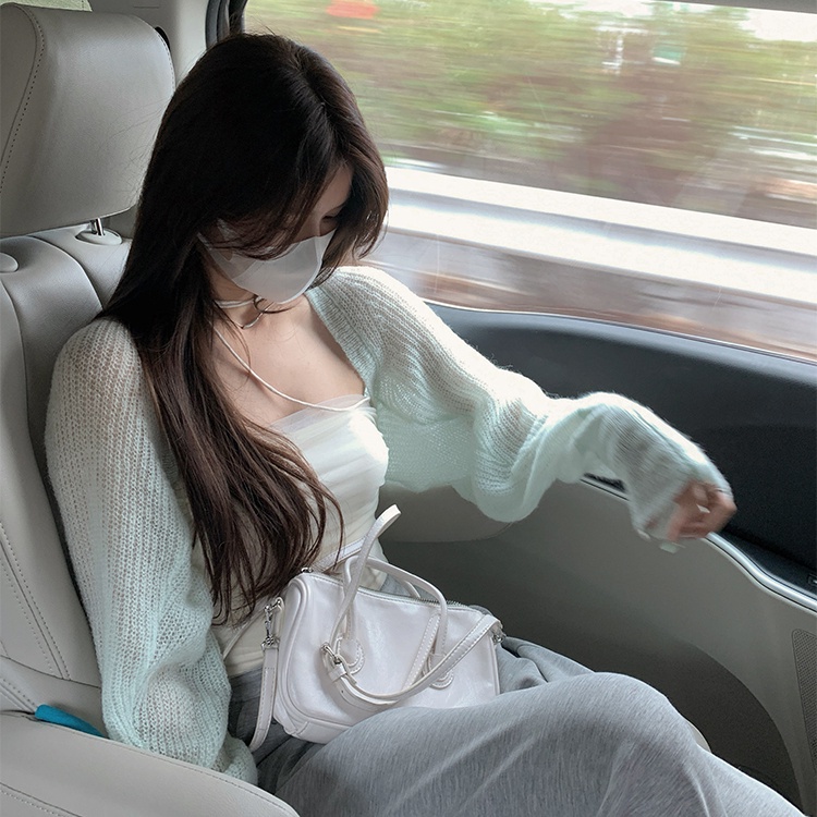 C&m Áo Cardigan Dệt Kim Lụa Lạnh Mỏng Tay Dài Dáng Rộng Chống Nắng Mùa Hè Màu Trắng