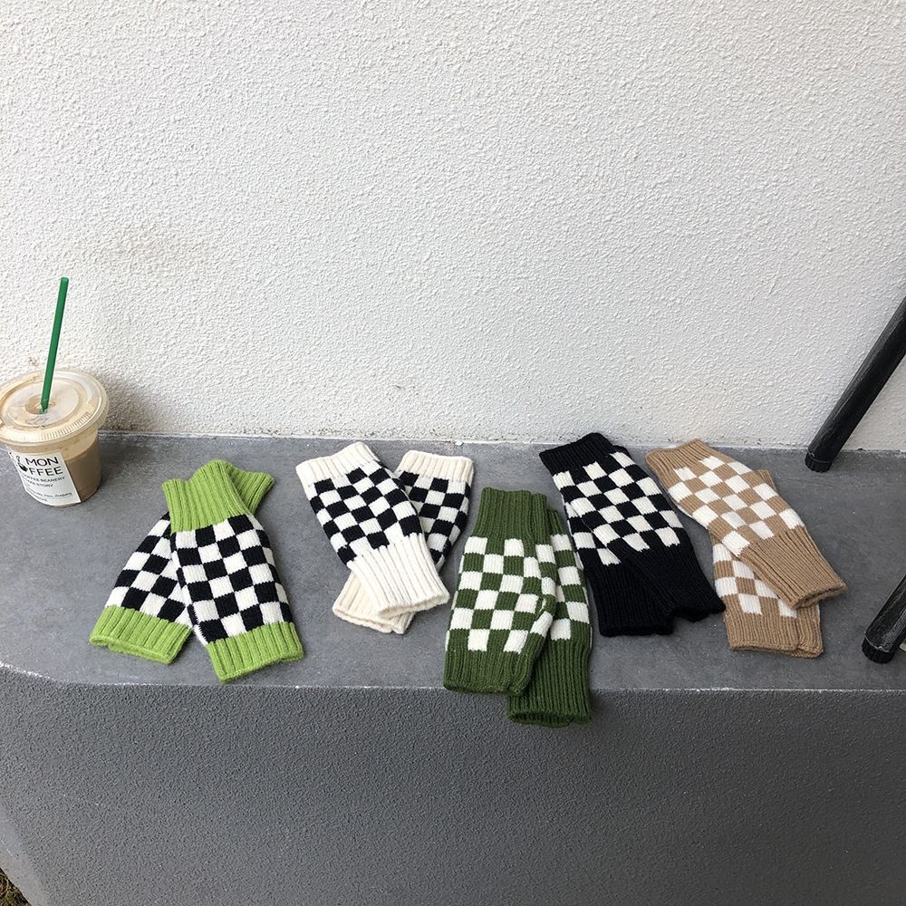 Găng tay hở ngón dệt kim mềm dày co giãn thoáng khí nhiều màu phong cách thu đông cho nam và nữ