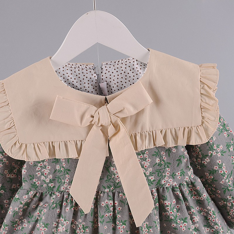 Đầm dài tay  in hoa cho bé gái đáng yêu cho bé 0-4 tuổi