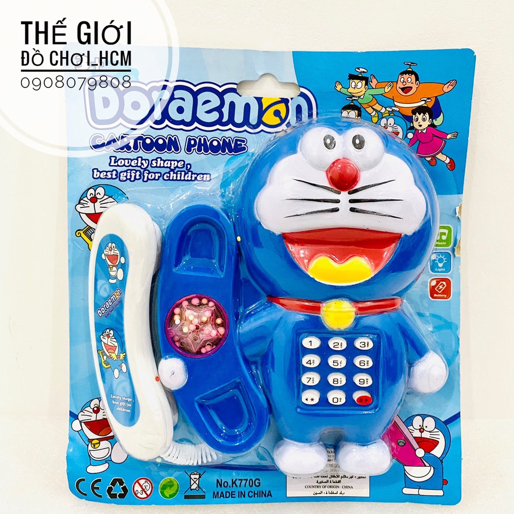 [TRỢ GIÁ-CÓ ĐÈN NHẠC] Đồ chơi điện thoại bàn hình mèo Đôrêmon/ Hello kitty rất dễ thương dành cho bé .