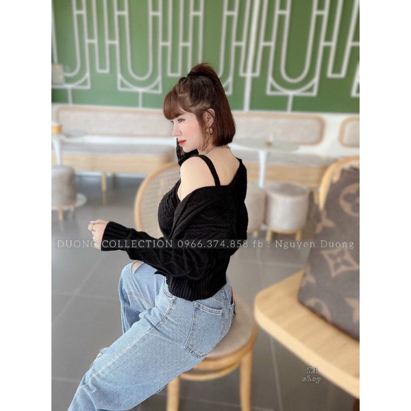 Sét Áo 2 Dây Kèm Áo Khoác Ngoài Cadigan Siêu Hot- Sét Áo Len- Sét Áo Len Hàng Quảng Châu Cao Cấp ( shop có bán sỉ)