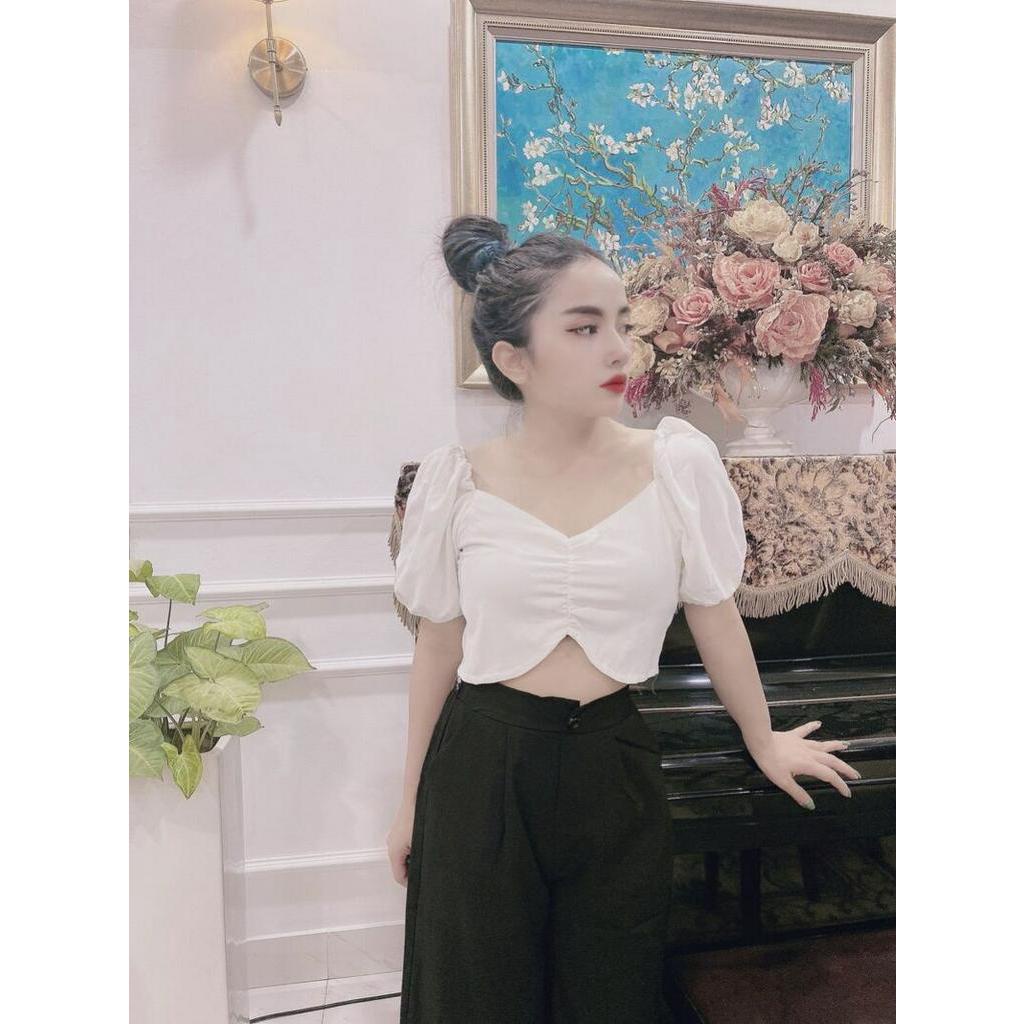 Áo croptop rúm ngực nhún lưng
