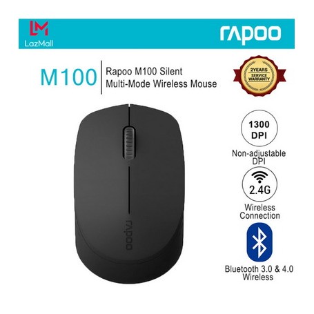 Chuột không dây bluetooth Rapoo M100 silent, chuột thiết kế chống ồn cho máy tính - Hàng Chính Hãng