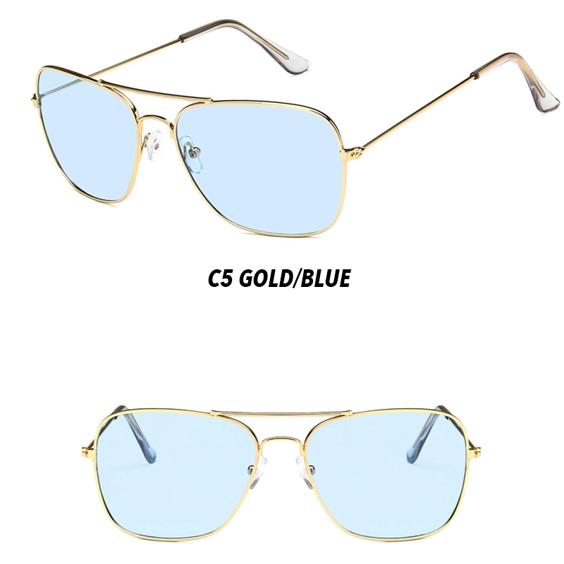 Kính mát gọng kim loại vuông trơn màu thời trang retro phương tây dành cho nam và nữ