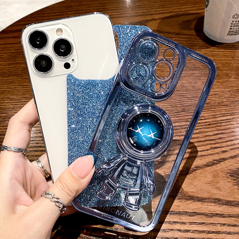 Ốp Điện Thoại Trong Suốt Chống Sốc Lấp Lánh In Hình Phi Hành Gia 3D Cho iPhone 11 12 13 Pro Max