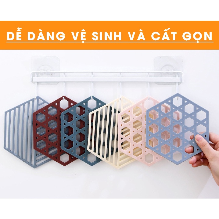 Miếng Đế Lót Nồi, Bát, Đĩa Silicon 13cmx15cm Cách Nhiệt, Chống Trơn Trượt Hình Lục Giác Tiện Lợi