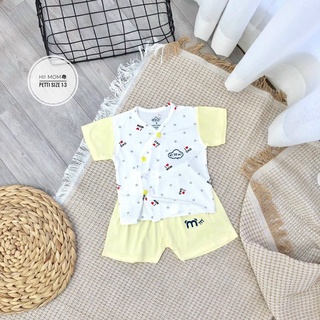 Bộ quần áo cộc tay pettit thun lạnh cài lệch Hi mom họa tiết I Love Mom Dad
