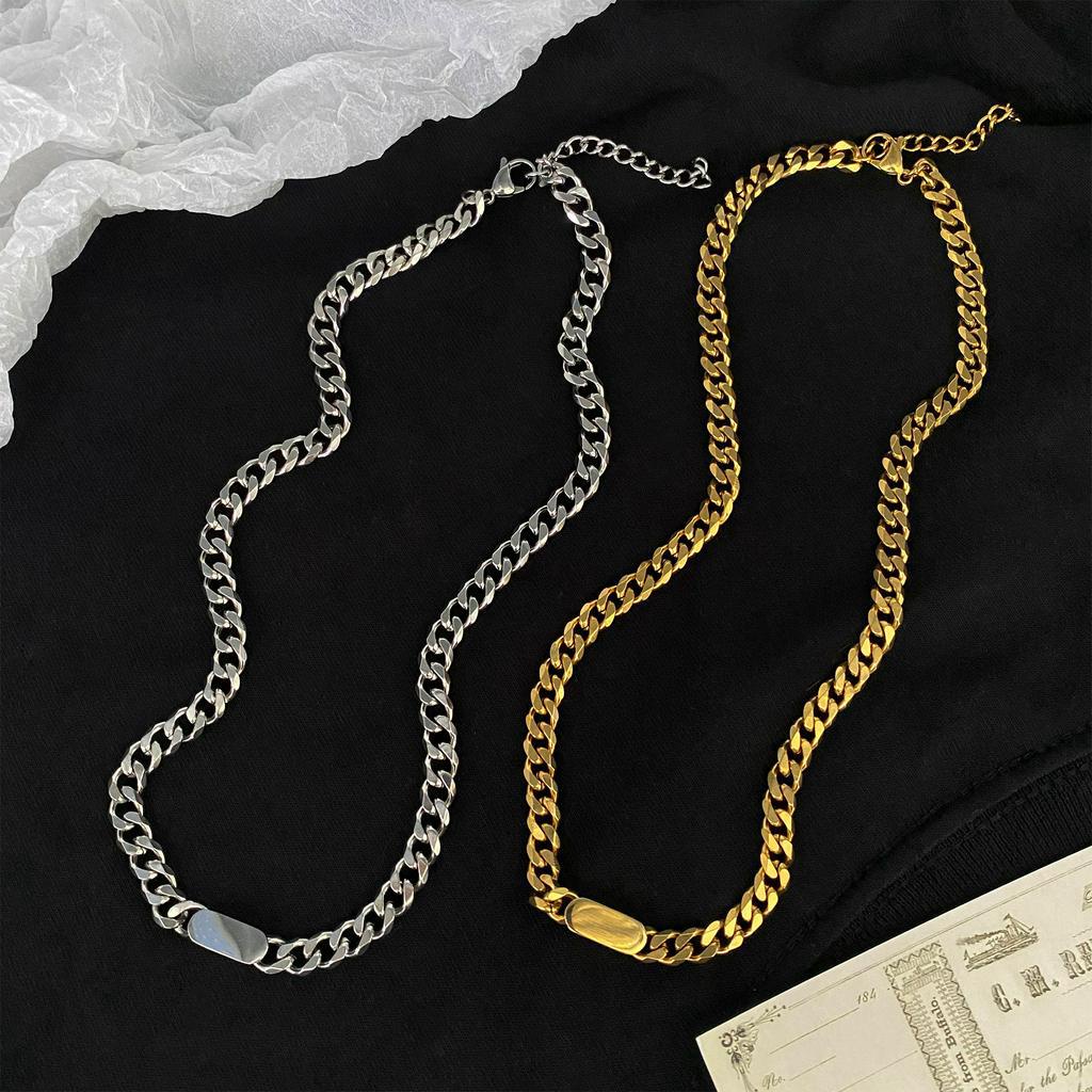 Dây Chuyền Thép Titan Mặt Vuông Tròn Cá Tính 191001Dây Chuyền Thiết Kế Đơn Giản Phong Cách Hip Hop Cá Tính