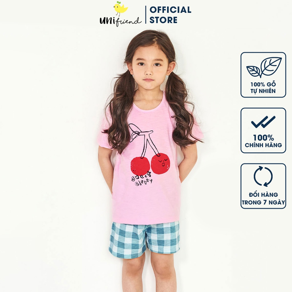 Đồ bộ ngắn tay quần áo thun cotton mịn mặc nhà mùa hè cho bé gái Unifriend Hàn Quốc U3049