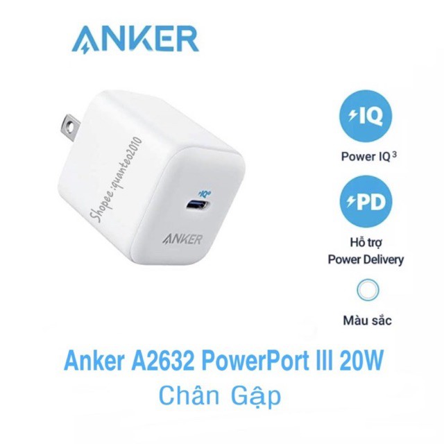 Củ Sạc Anker PowerPort III Power IQ 3.0 Chân Gập A2632