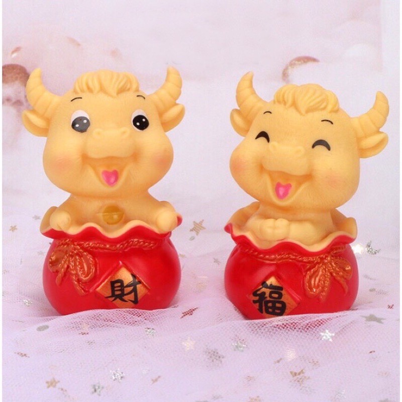 con vật trang trí bánh sinh nhật [FREESHIP] cặp trâu giỏ thần tài