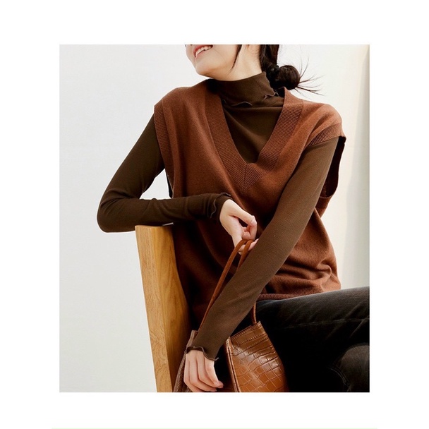 Full hộp Áo sweater cổ cao dáng ôm phong cách phương Tây Hàn Quốc