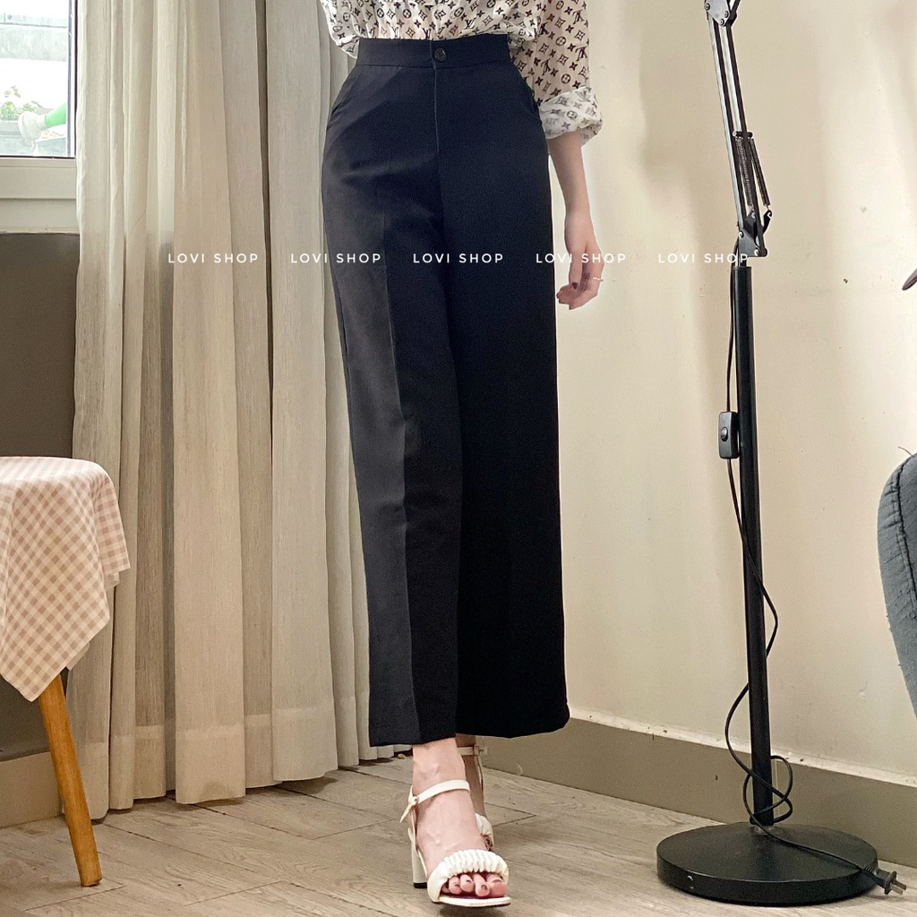 Quần culottes ống rộng nút lưng cao chất dày mịn Lovi