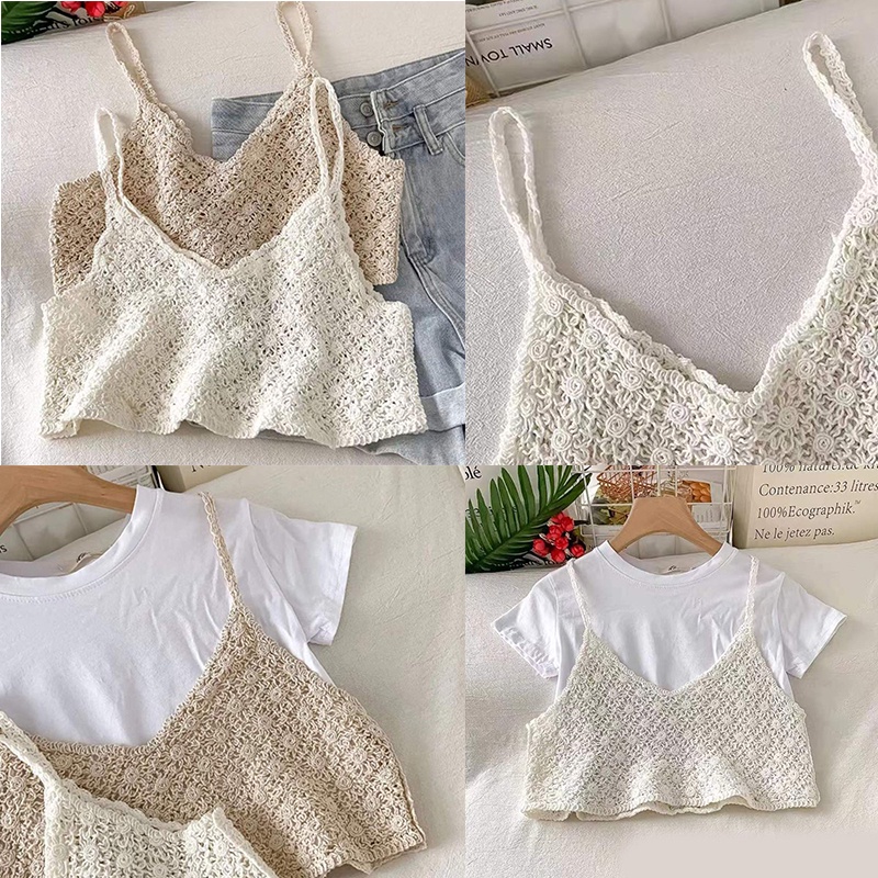 Áo len 2s croptop nữ cổ V đan móc Quảng Châu  AL074
