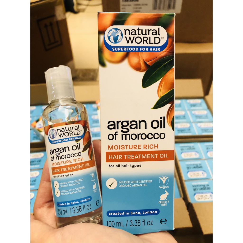 Tinh dầu dưỡng tóc Moroccan Argan Oil Natural World lọ 25ml và 100ml