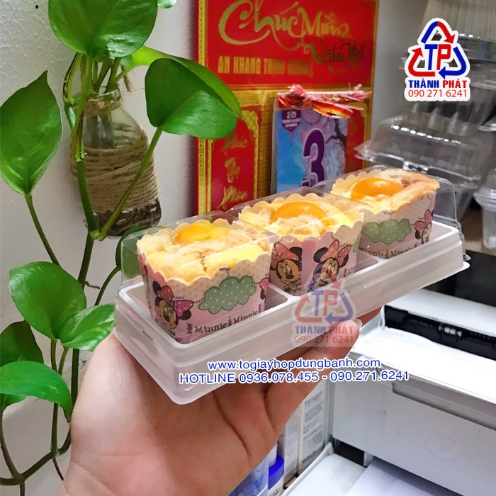 100 Hộp 3 ngăn đế trắng đựng bánh trung thu mini 50g - 75g
