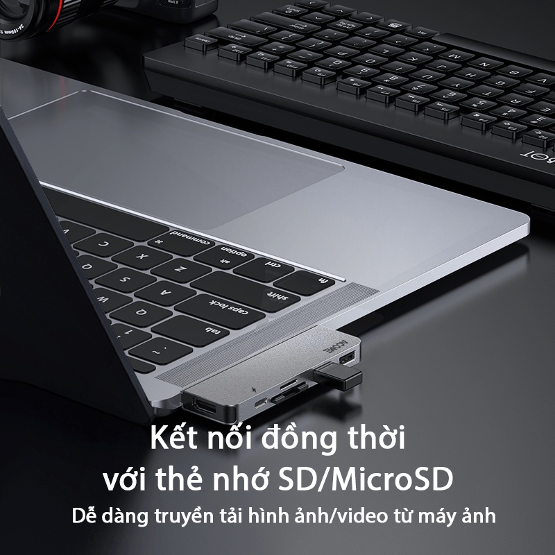 HUB Chuyển Đổi Chính VIVAN AHT600 Chất Liệu Kim Loại Cao Cấp USB 3.0 Dành Cho Macbook