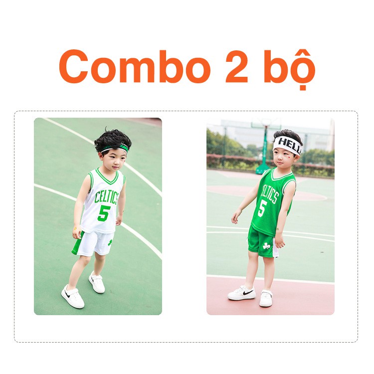 Combo 2 bộ đồ bóng rổ cho bé trai từ 2-12 tuổi LOSI Celtics - mẫu hè 2020