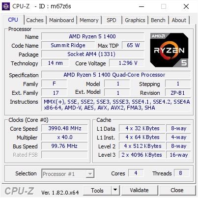 Vi Xử Lý Ryzen 5 1400 4 nhân, 8 luồng. AMD R5 1400 3.2 GHz - 3.4 GHz qua sử dụng