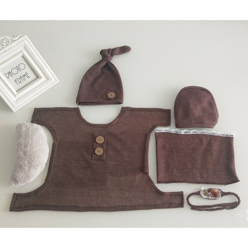 Bộ Quần Yếm + Mũ Vải Cashmere Dễ Thương Dùng Chụp Ảnh Cho Bé Sơ Sinh