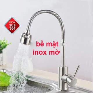Vòi rửa chén bát NÓNG LẠNH inox 304 bề mặt màu inox mờ cần lò xo dẻo uốn mềm