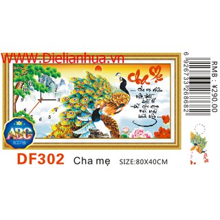 Tranh đính đá đồng hồ Cha Mẹ. Kích Thước: 80x40cm