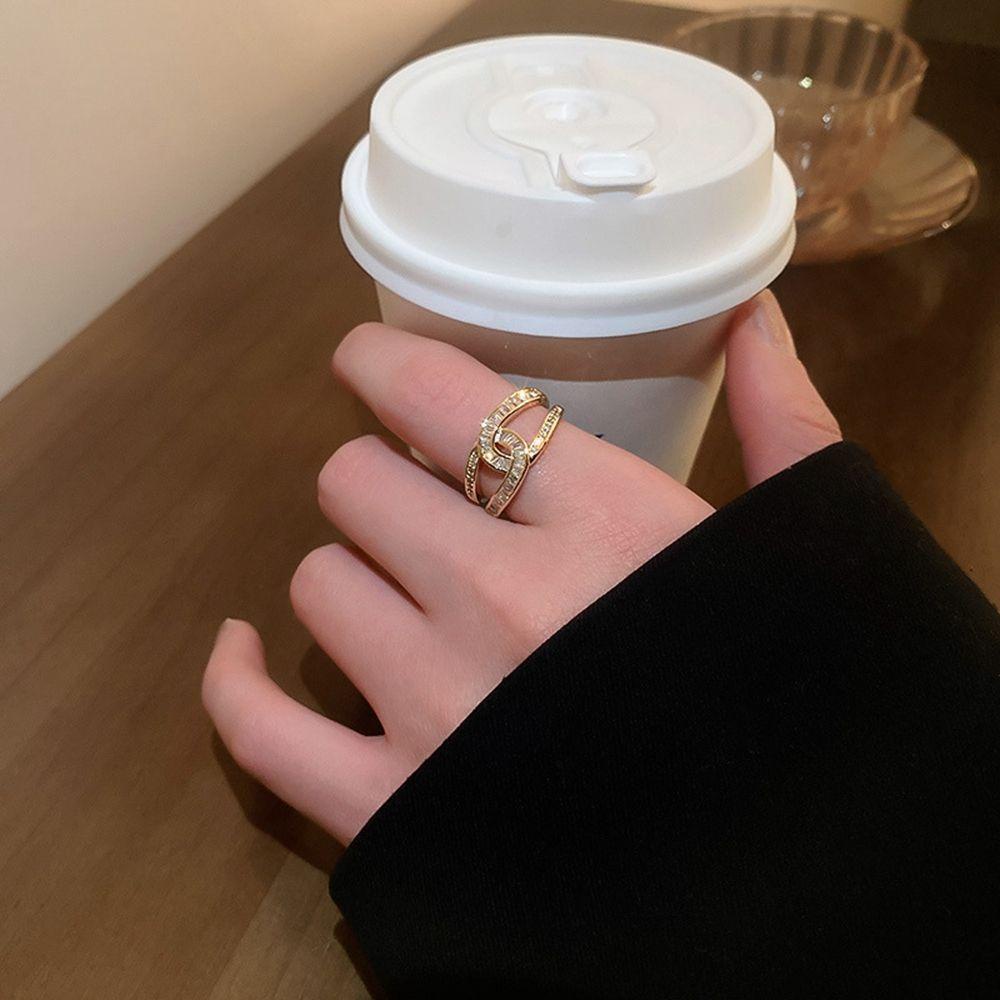 USNOW Nhẫn Hở Đính Đá Ngọc Lục Bảo Phong Cách Retro Đơn Giản Dành Cho Nữ