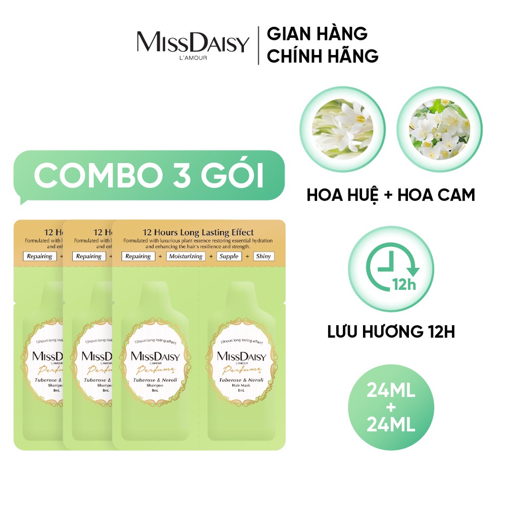 Combo 3 Bộ Dùng Thử Chăm Sóc Tóc Hương Nước Hoa MISSDAISY Chiết Xuất Hoa Huệ & Hoa Cam