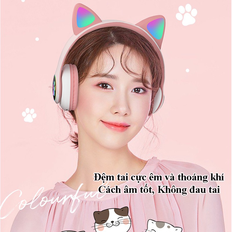 Tai Nghe Mèo Bluetooth Cao Cấp, Tai Nghe Không Dây Chơi Game , Headphone Mèo Có mic, Chống Ồn, Đèn Led -A_Tstores