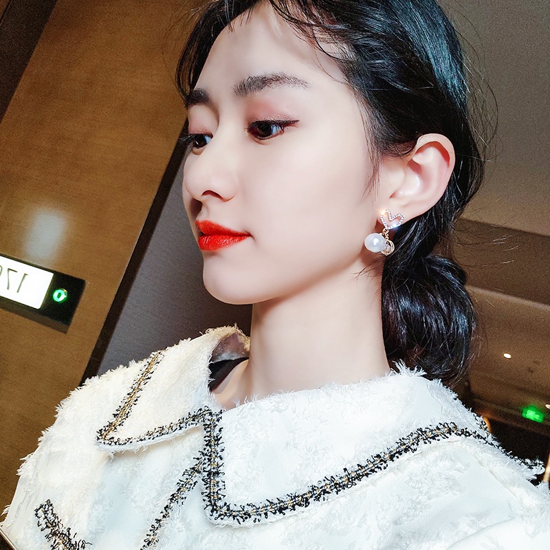 Bông Tai Mạ Bạc 925 Hình Trái Tim Đính Ngọc Trai Đơn Giản Thời Trang