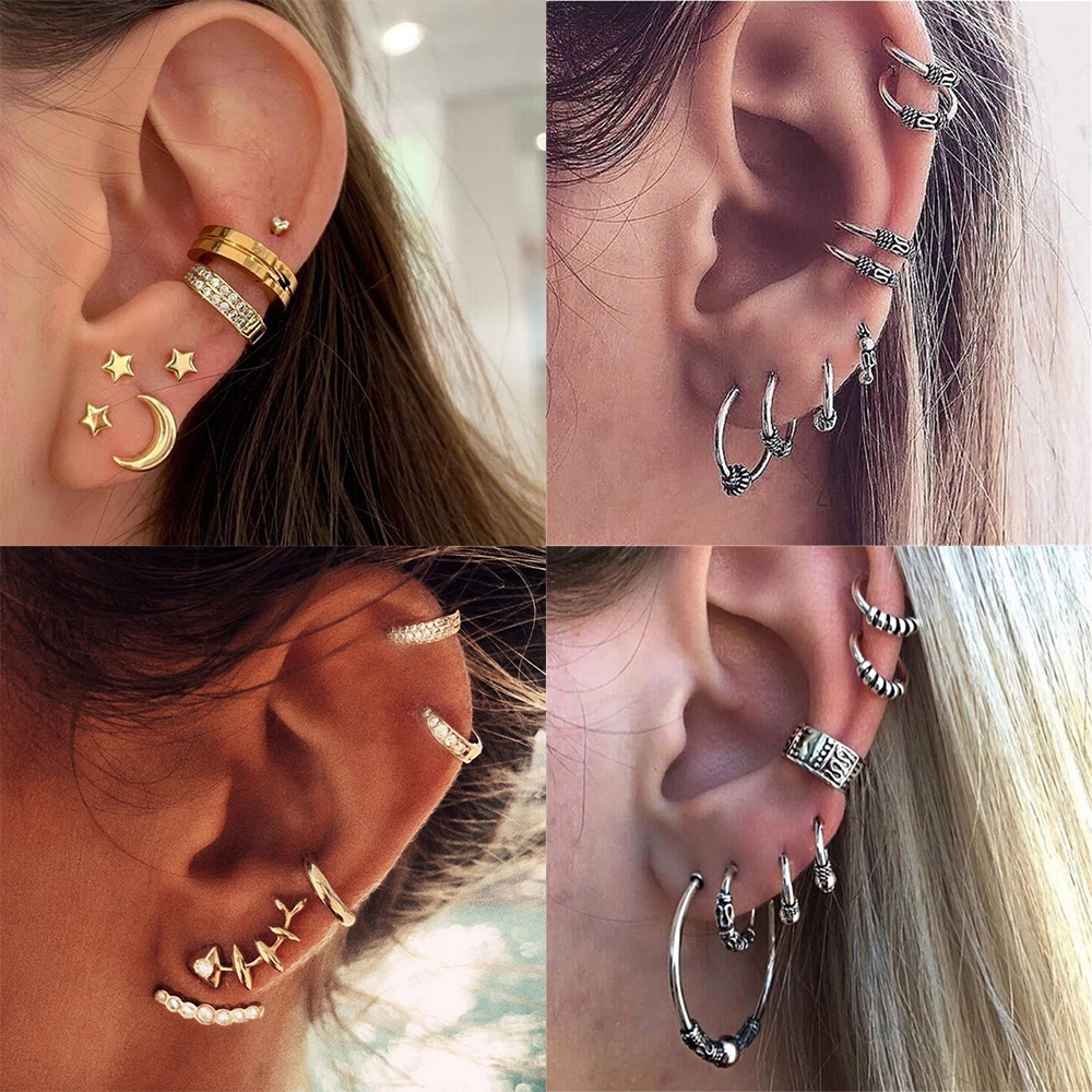 Bộ Hoa Tai Bằng Kim Loại Màu Vàng Kim Phong Cách Du Mục Thời Trang Cho Nữ