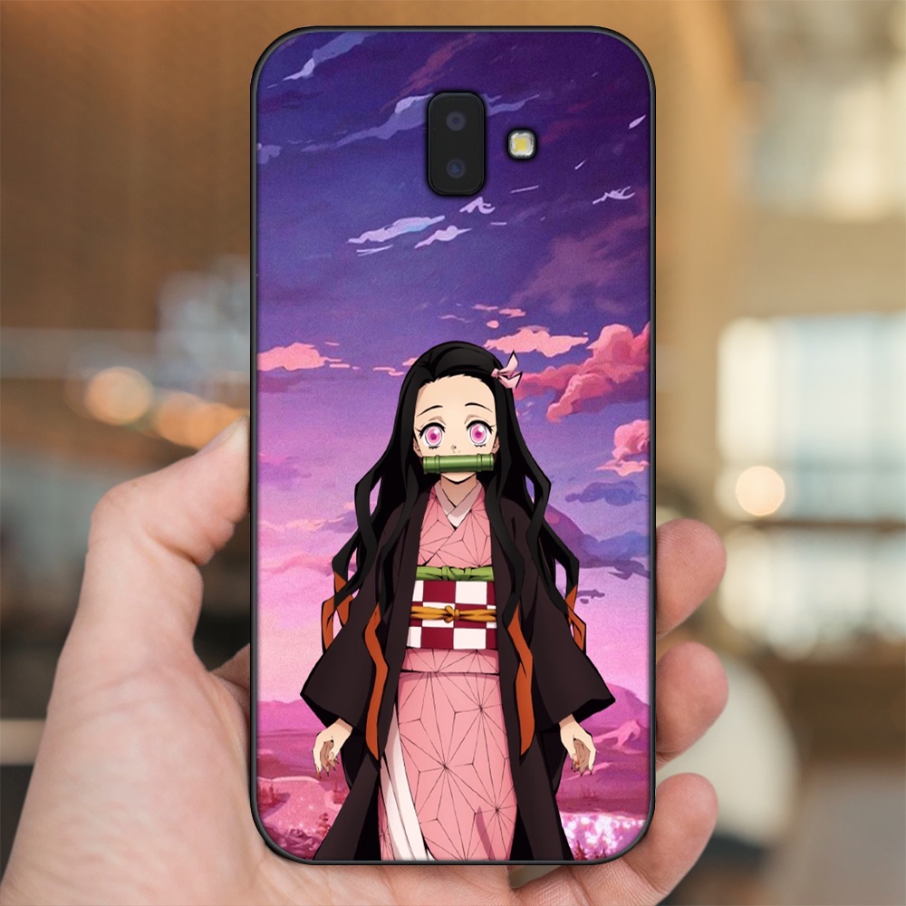 Ốp lưng Samsung J6 Plus viền đen in hình Nezuko Kimetsu no Yaiba