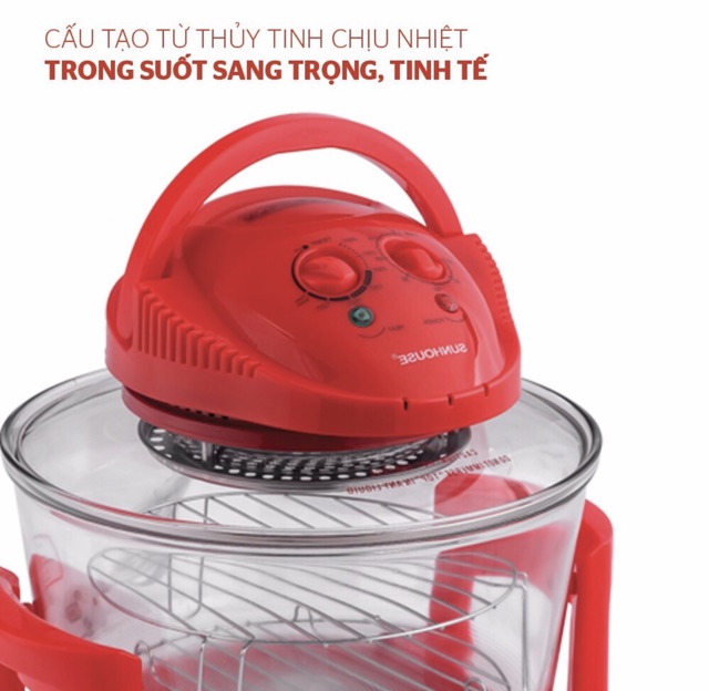 Lò nướng Thủy Tinh 12 lít Sunhouse SH416 đỏ