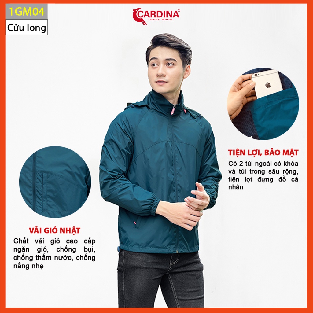 Áo gió nam CARDINA chất gió trơn 2 lớp lót lưới cao cấp dáng thể thao cản gió cản bụi chống nước 1GM
