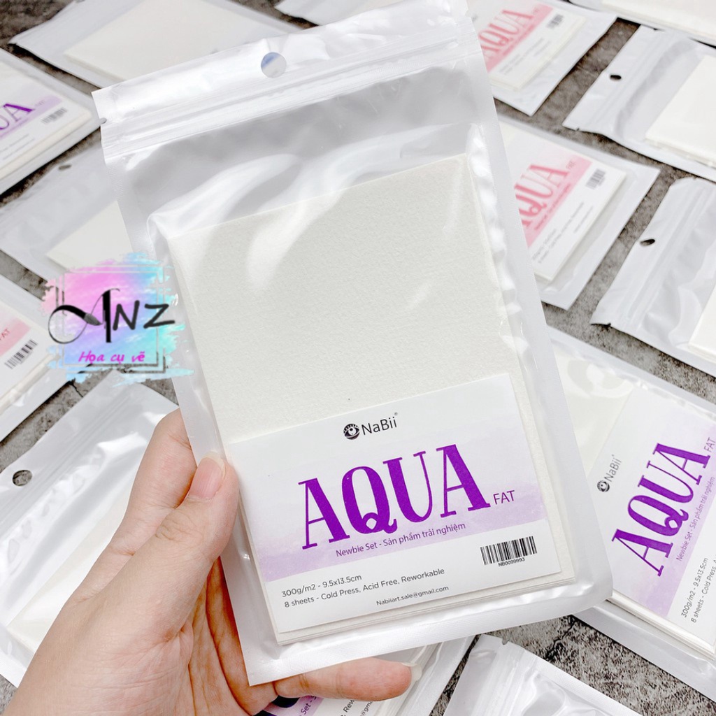 Giấy vẽ màu nước Nabii Aqua Fat 300gsm - Newbie Set Xấp 8 tờ