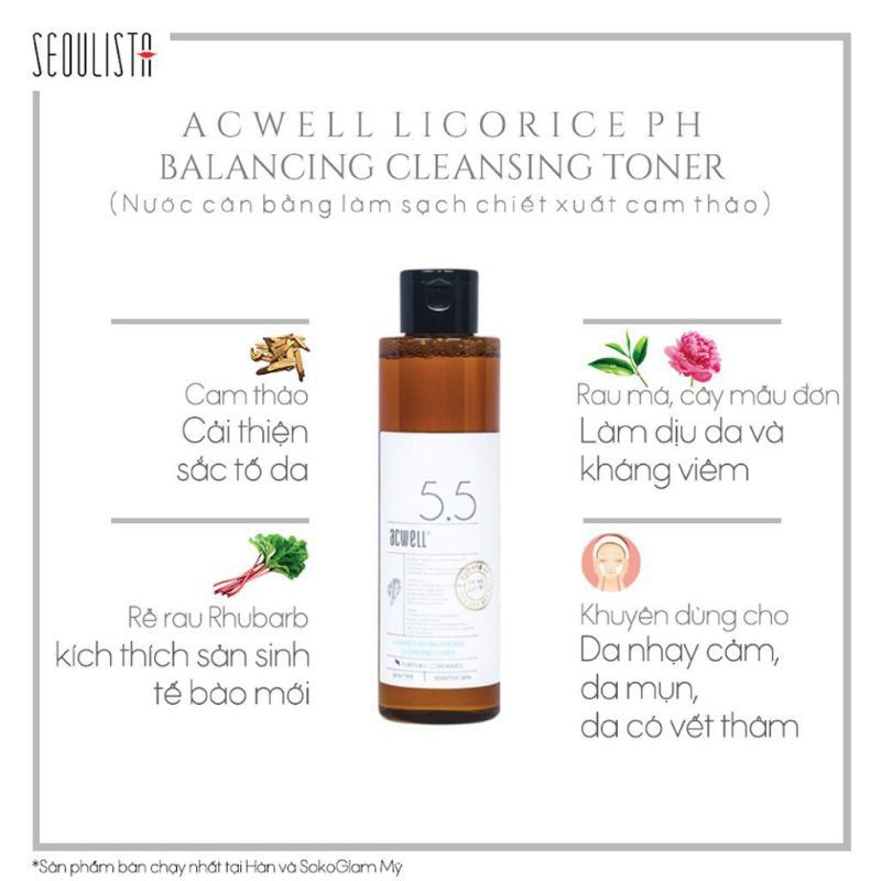 Toner cam thảo Acwell Licorice ph Balancing Cleansing Toner 150ml