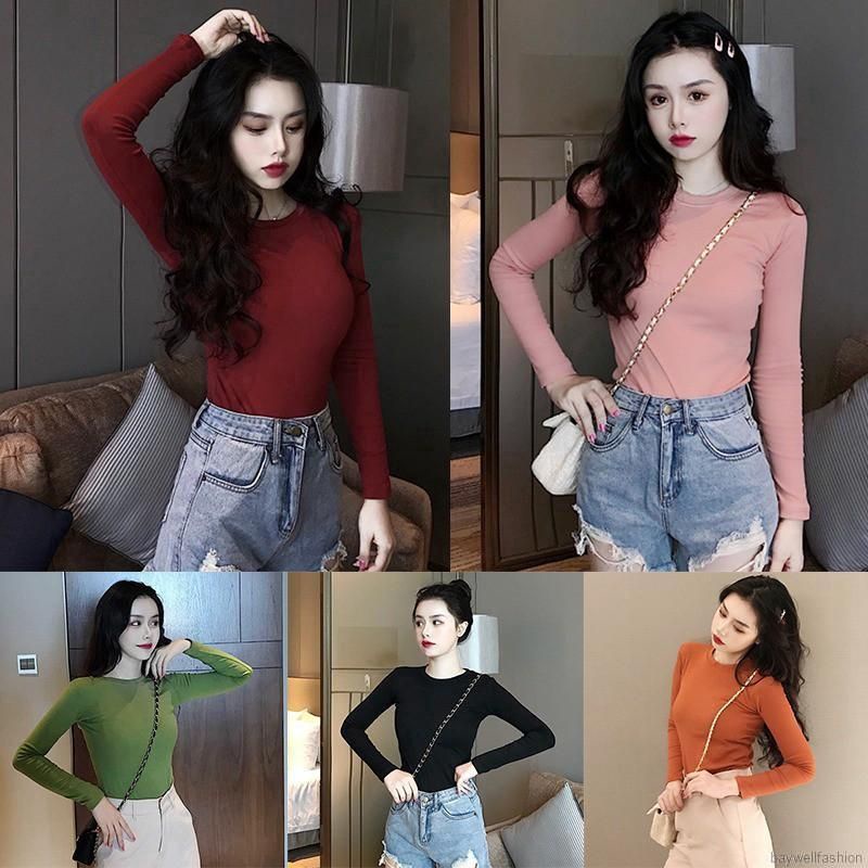 Áo thun tay dài nữ, áo thun thái nữ, áo tay dài phom ôm.
