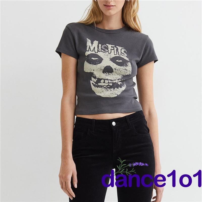 Áo Crop Top Nữ Tay Ngắn In Hình Đầu Lâu Vũ Công 1O1-Goth y2k