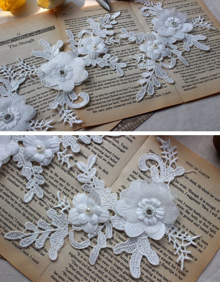 Miếng ren hoa 3d xinh xắn dùng để trang trí áo cưới
