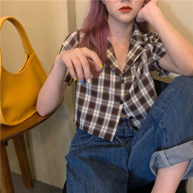 Áo Sơ Mi Croptop Tay Ngắn Phong Cách retro Mới